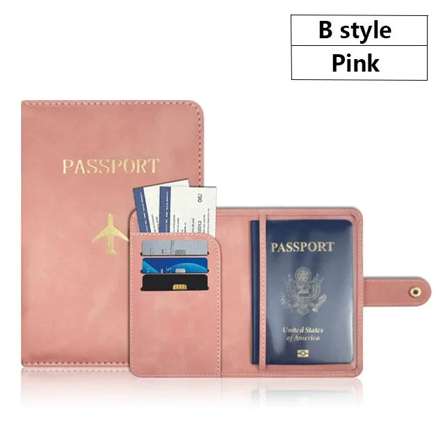 Soft PU Leather Multi Slot Passport Cover with Airplane Logo Snap Closure SIM Card Holder Travel ID Document Ticket Wallet