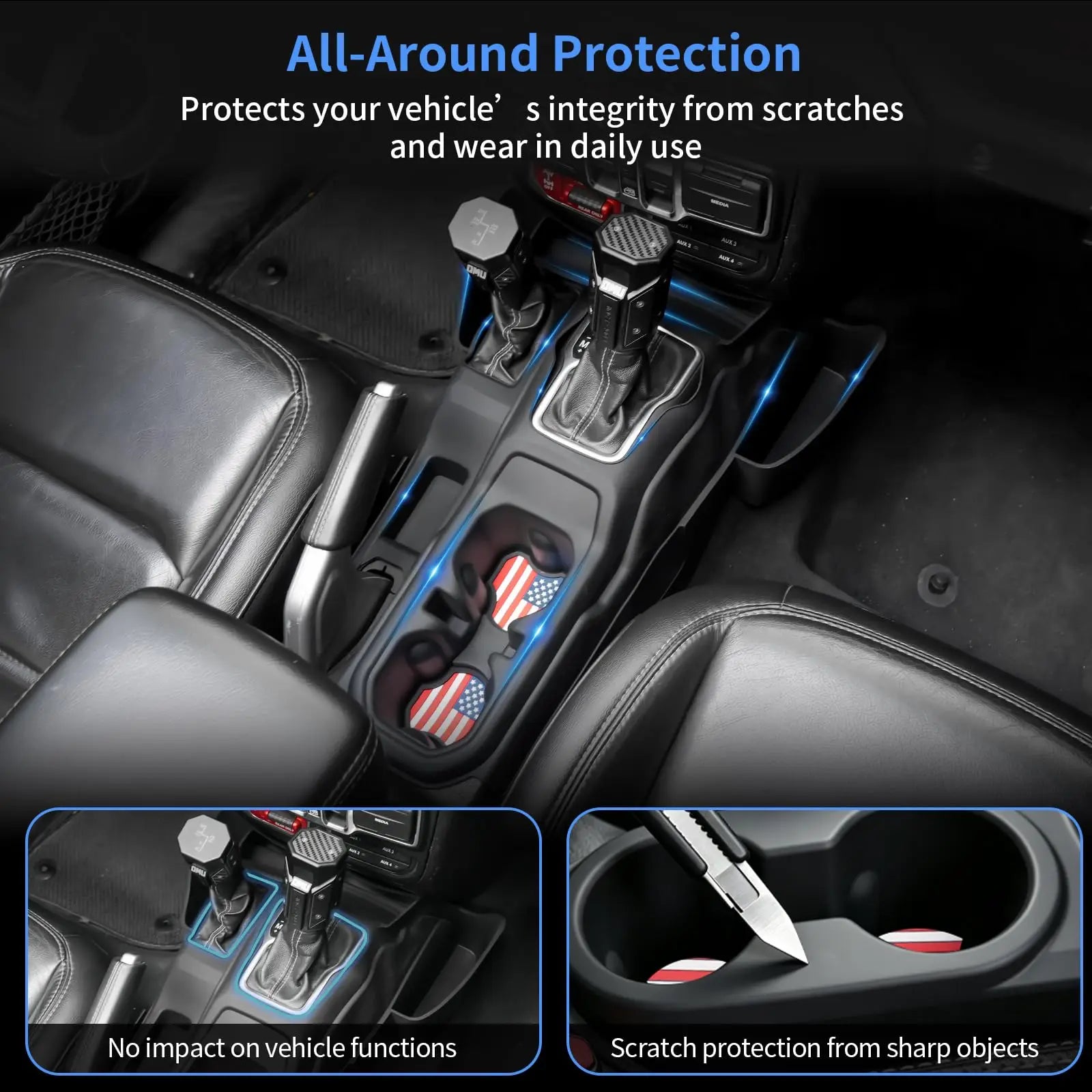 Center Console Organizer Gear Shift Side Storage Pocket Tray & Cup Holder For Jeep Wrangler JL JLU & Gladiator JT 2018 - 2025