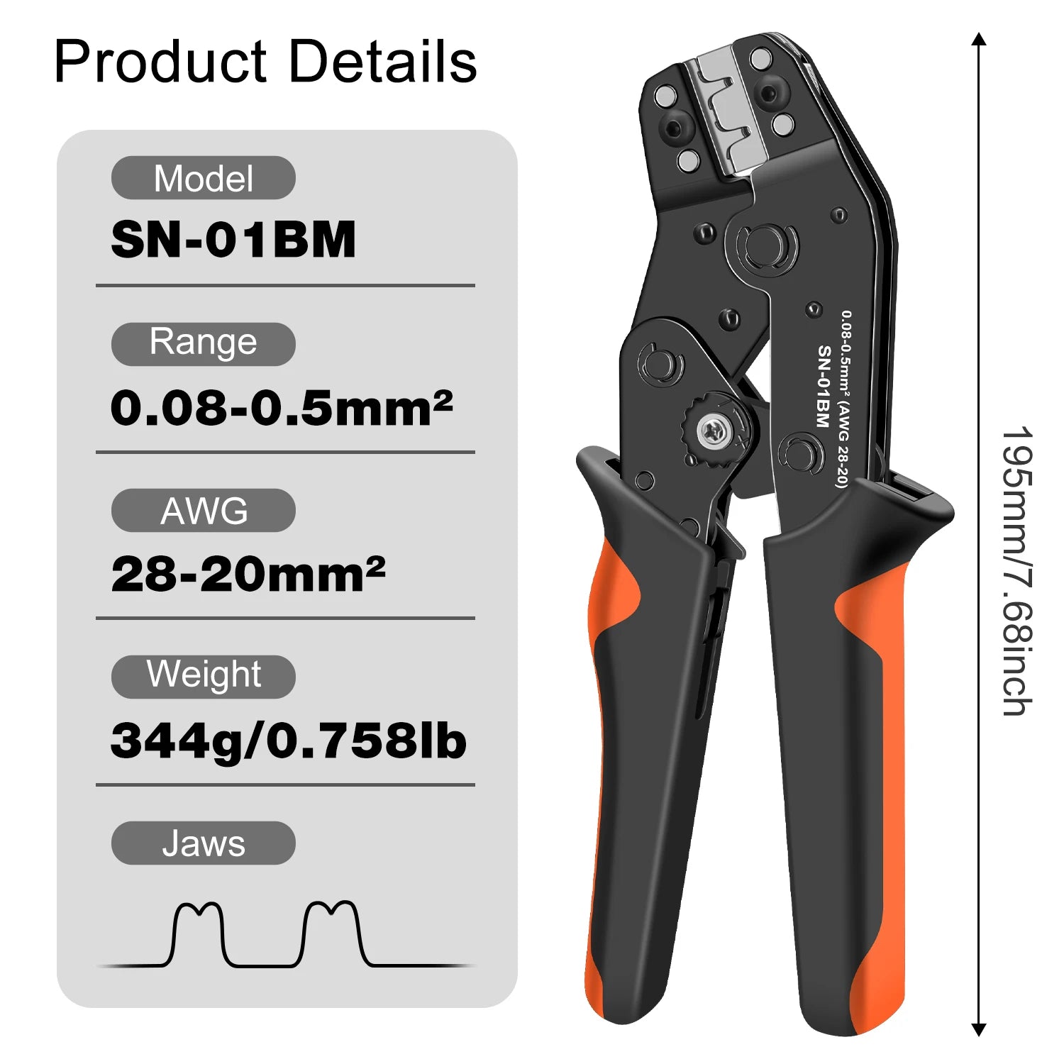 Wire Crimping Plier Micro Pin Connector Crimper for JST XH PH SH Molex KK D-sub Terminals AWG 28-20/28-26 SN-01BM/03BM