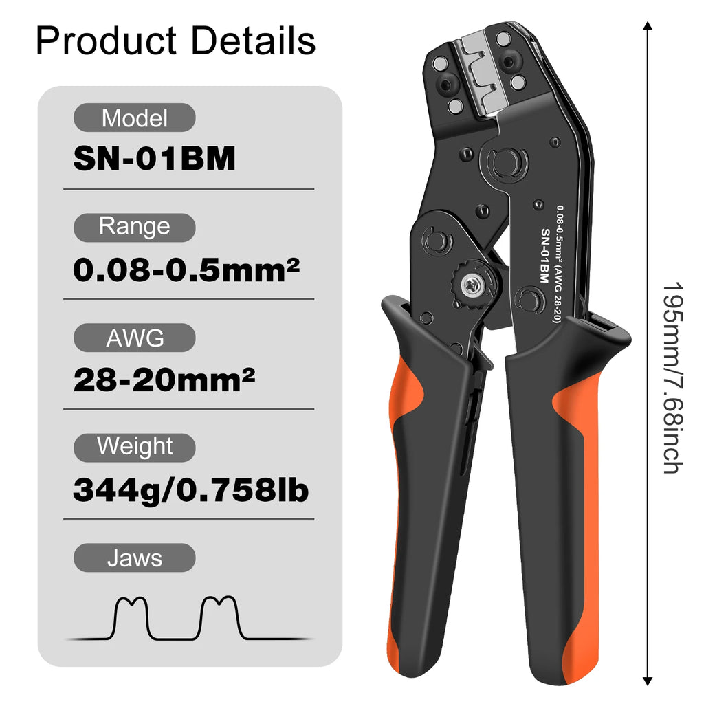 Wire Crimping Plier Micro Pin Connector Crimper for JST XH PH SH Molex KK D-sub Terminals AWG 28-20/28-26 SN-01BM/03BM