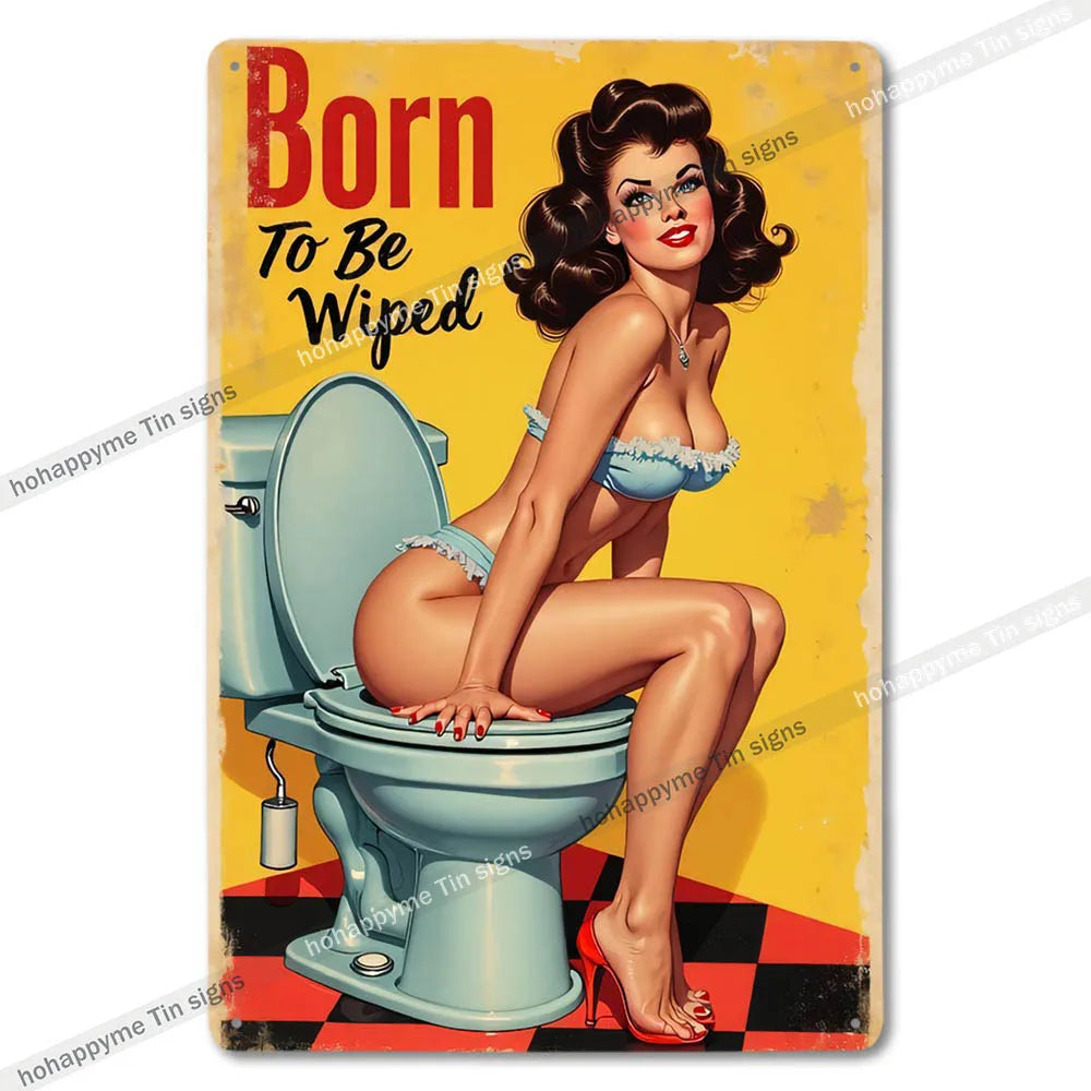 Retro Metal Tin Bathroom Signs Wall Decor for Home Restroom Vintage Toilet Humor Art Unique Gift Ideas