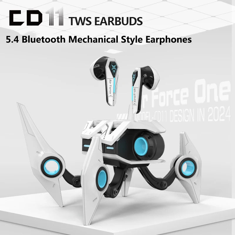 Alien Mech Style Trendy Cool Bluetooth Earphones Noise Cancellation Light Effect Mechanical Design In-Ear Wireless Earbuds