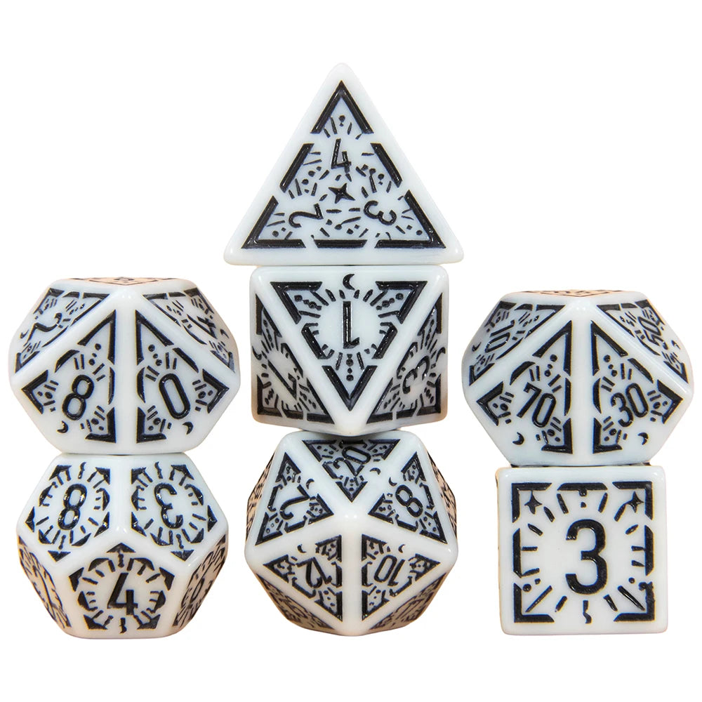 DND Dice Set 7pcs Textures Pattern Polyhedral Dice for DND Role Playing Game Accessories