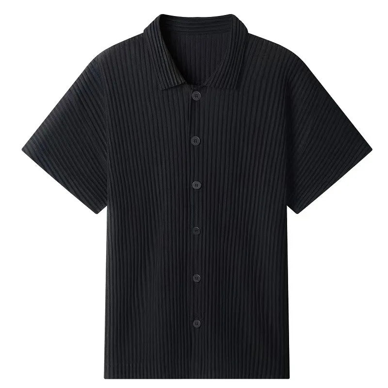 Miyake Pleated Short Sleeve Shirt Men's 2026 Classic Pleats Top Short Sleeve Summer Loose Plisse Jacket Loose Plus Size Fold Top