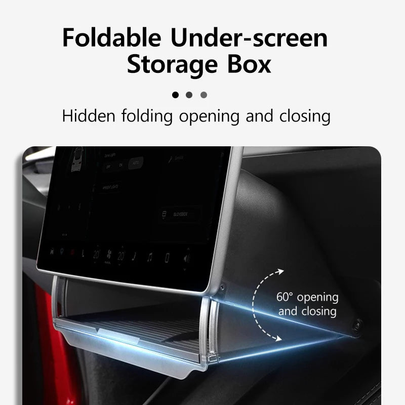 Under-Screen Storage Box For Tesla Model 3 Highland Hidden Fold Able Storage Box Car Storage Modification Parts Interior Design