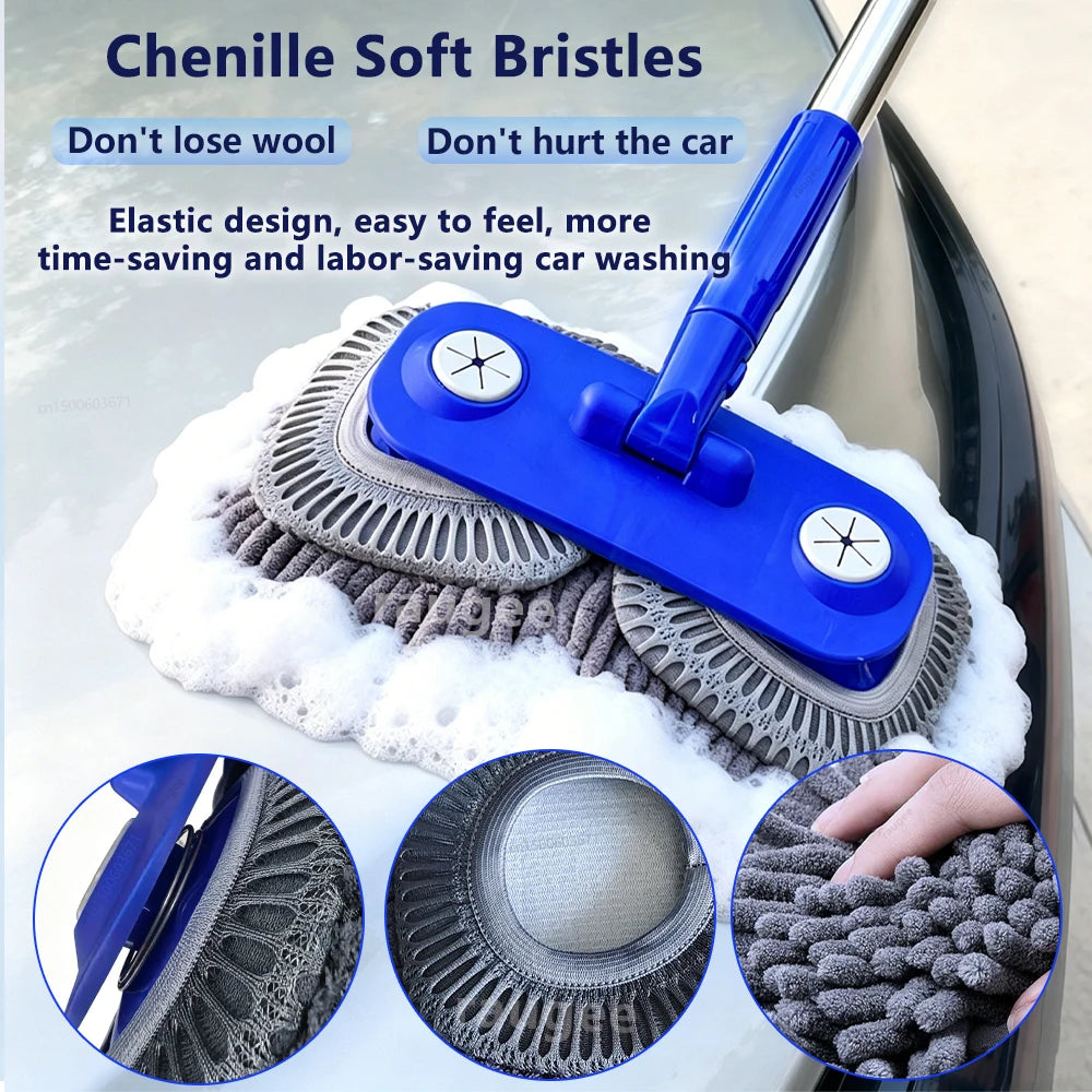 Dual-head Car Cleaning Mop Telescoping Long Handle Car Cleaning Brush Multipurpose Dry & Wet Use Windshield Cleaning Brush