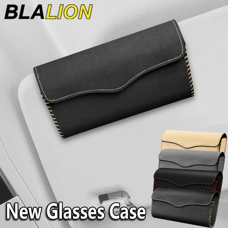 BLALION Car Sun Visor Plate Glasses Case Auto Sunshade Clamp Sunglasses Organizer Holder Suede Leather Car Glasses Storage Bag