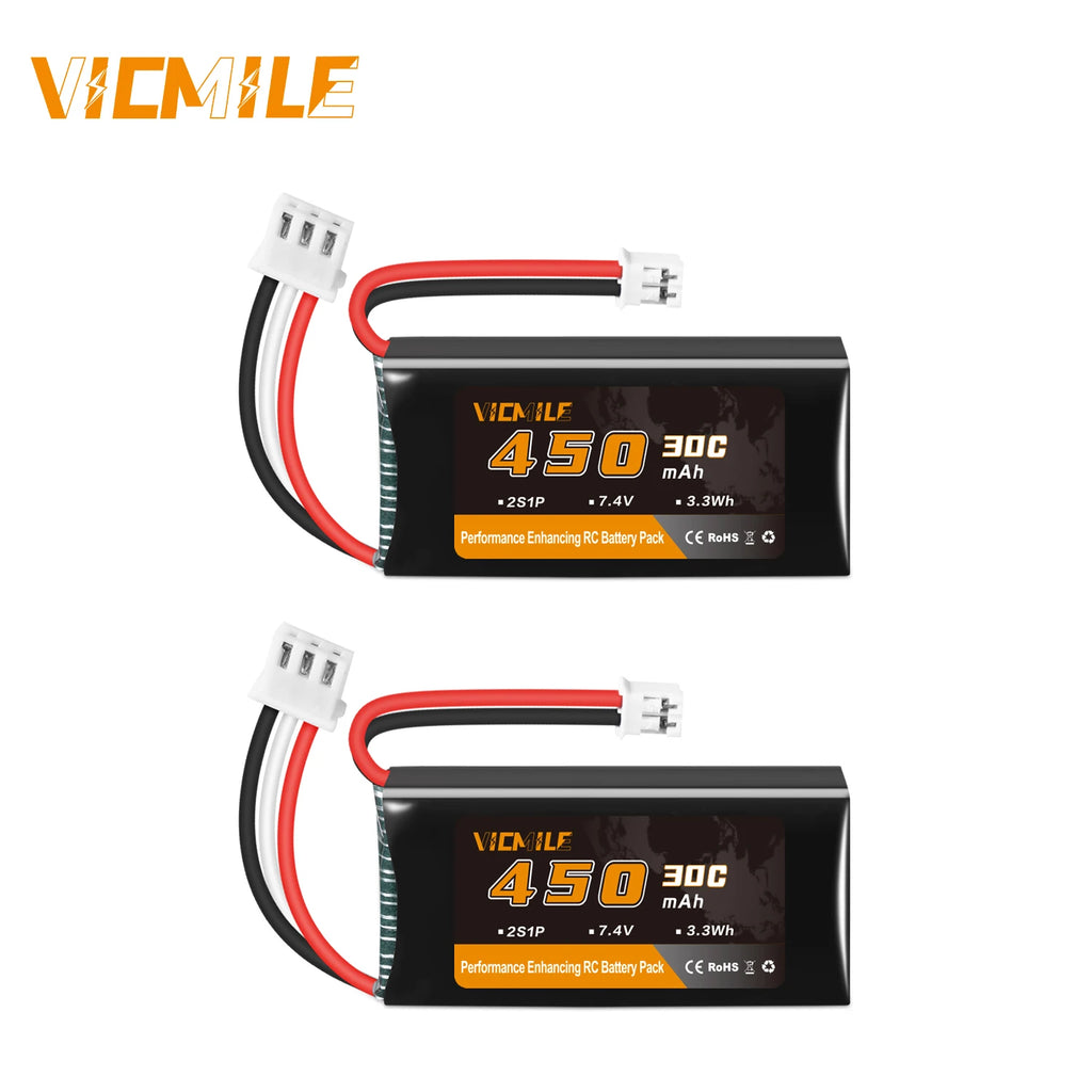 VICMILE SCX24 Battery 7.4V 450mAh Lipo Battery 2S 30C Rechargeable Lipos with PH2.0 Plug Fit for Most 1/10, 1/16, 1/18, 1/24 Sca