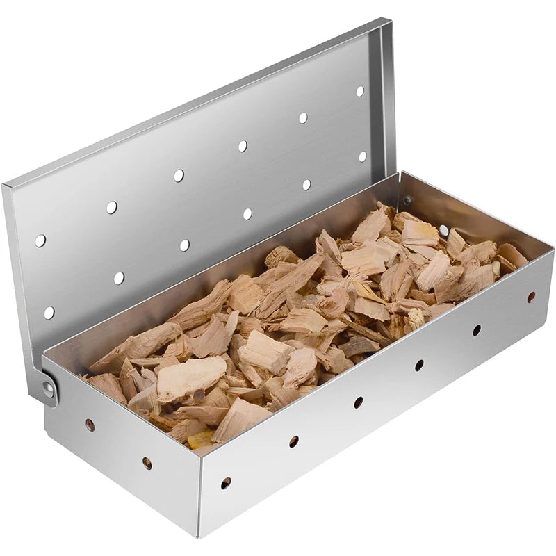 BBQ Smoker Box Stainless Steel Wood Chips Smoker Box with Hinged Lid Heavy Duty BBQ Smoke Box For Charcoal Grilling YY224