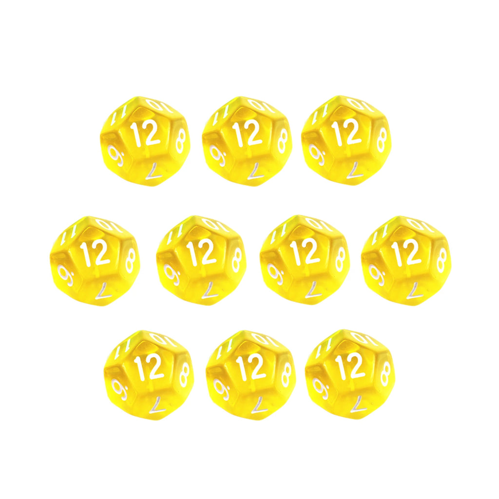 10Pcs 12 Sided Transparent Color Dice Set, Plastic D12 for Role Playing Board Games - Gaming Accessories