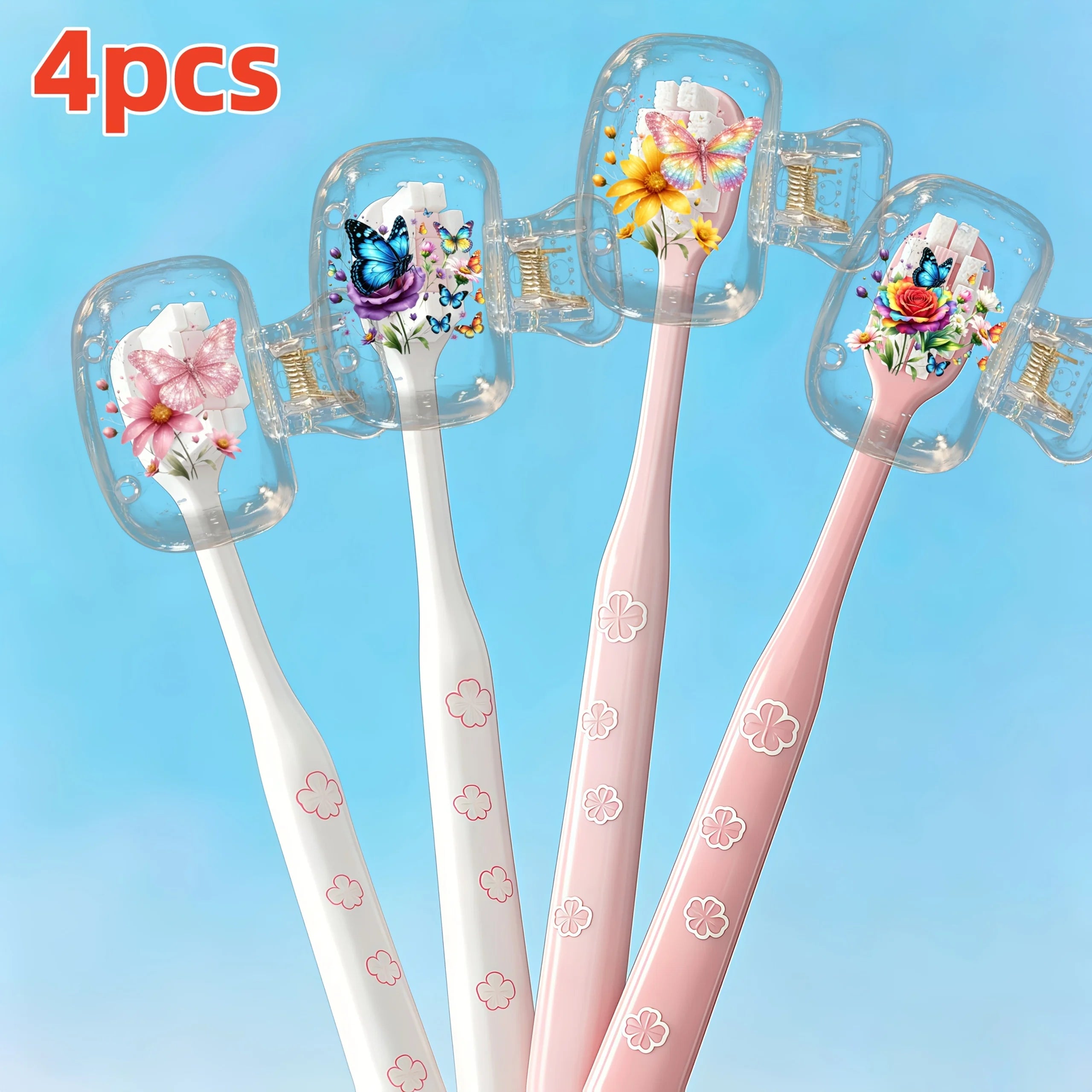 4pcs In A Flower Bush Toothbrush Holder Lightweight Portable Travel Toothbrush Storage Case for Daily Personal Care Party Gifts