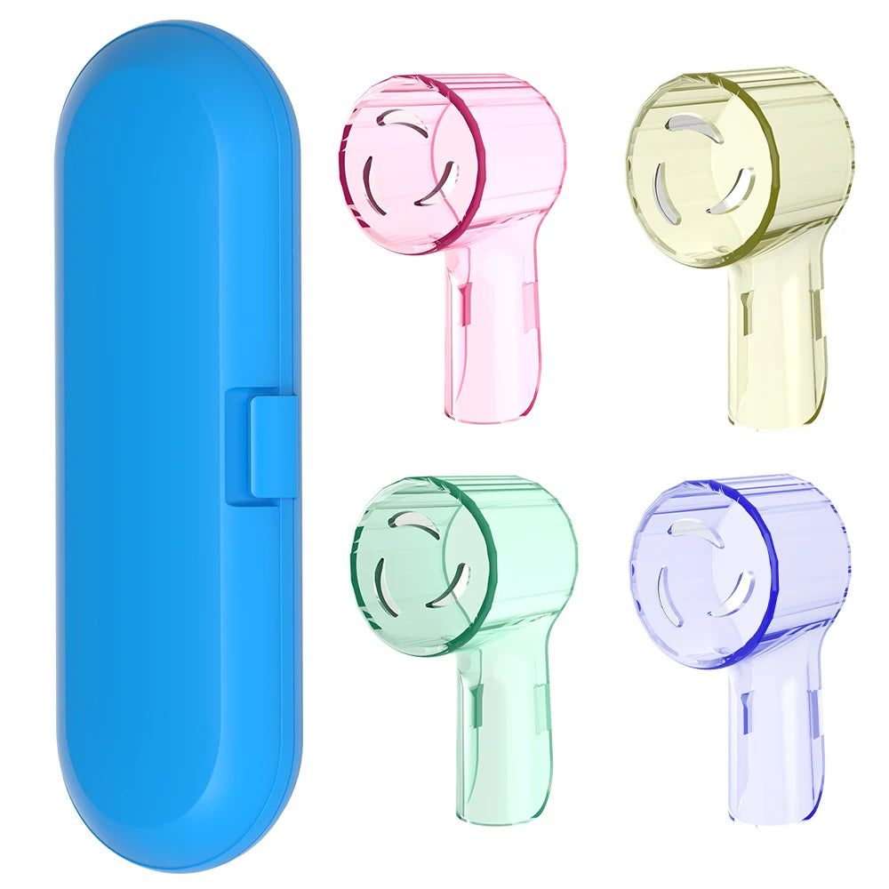 Reusable Toothbrush Travel Case and 4 Brush Heads Dustproof Covers Set, Compatible with Oral B & iO Series Electric Toothbrushes