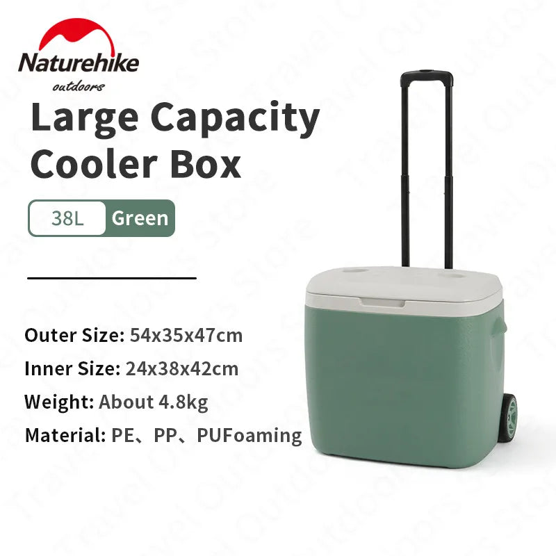 Naturehike 38L Cooler Box PP Storage Pull Roller Outdoor Picnic Camping 24-48h Keeping Food Fresh Portable Large Capacity Cooler