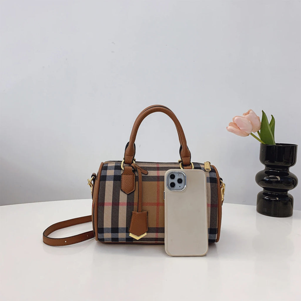 Women Luxury Plaid Shoulder Bag Gold Hardware Lightweight Large Capacity Zipper Adjustable Strap Dual Handles Travel Business