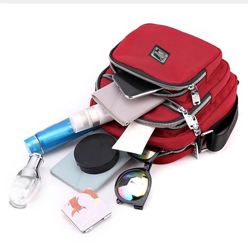 Women's Red Nylon Crossbody Bag Waterproof Multi-Pocket Lightweight Adjustable Strap Casual Daily Use Handbag for Shopping