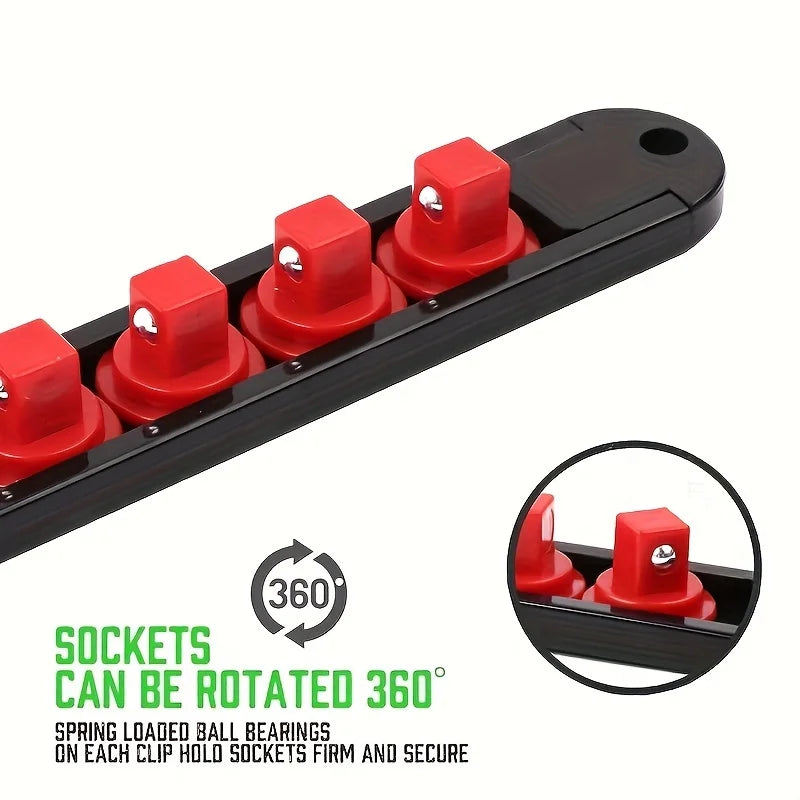 6pc 360° Swivel Socket Organizer Set - Durable ABS Storage Racks, 1/4"" 3/8"" 1/2"" Clips, Space-Efficient & Easy Access
