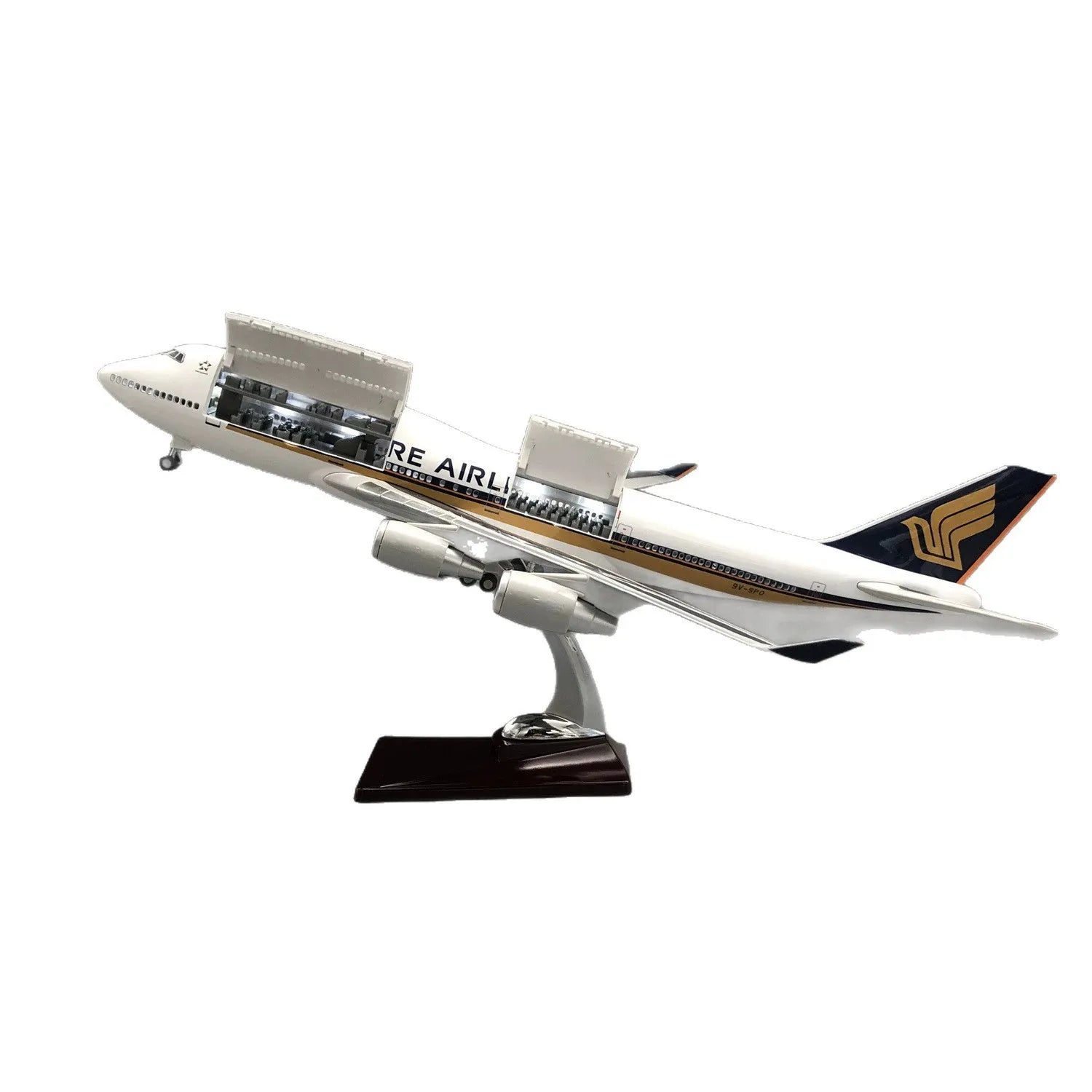 47cm Diecast 1:160 Scale Airplanes B747 Singapore Airways Resin Plane Model Kit Opened Hatch Door With LED Aviation Hobbies Toy