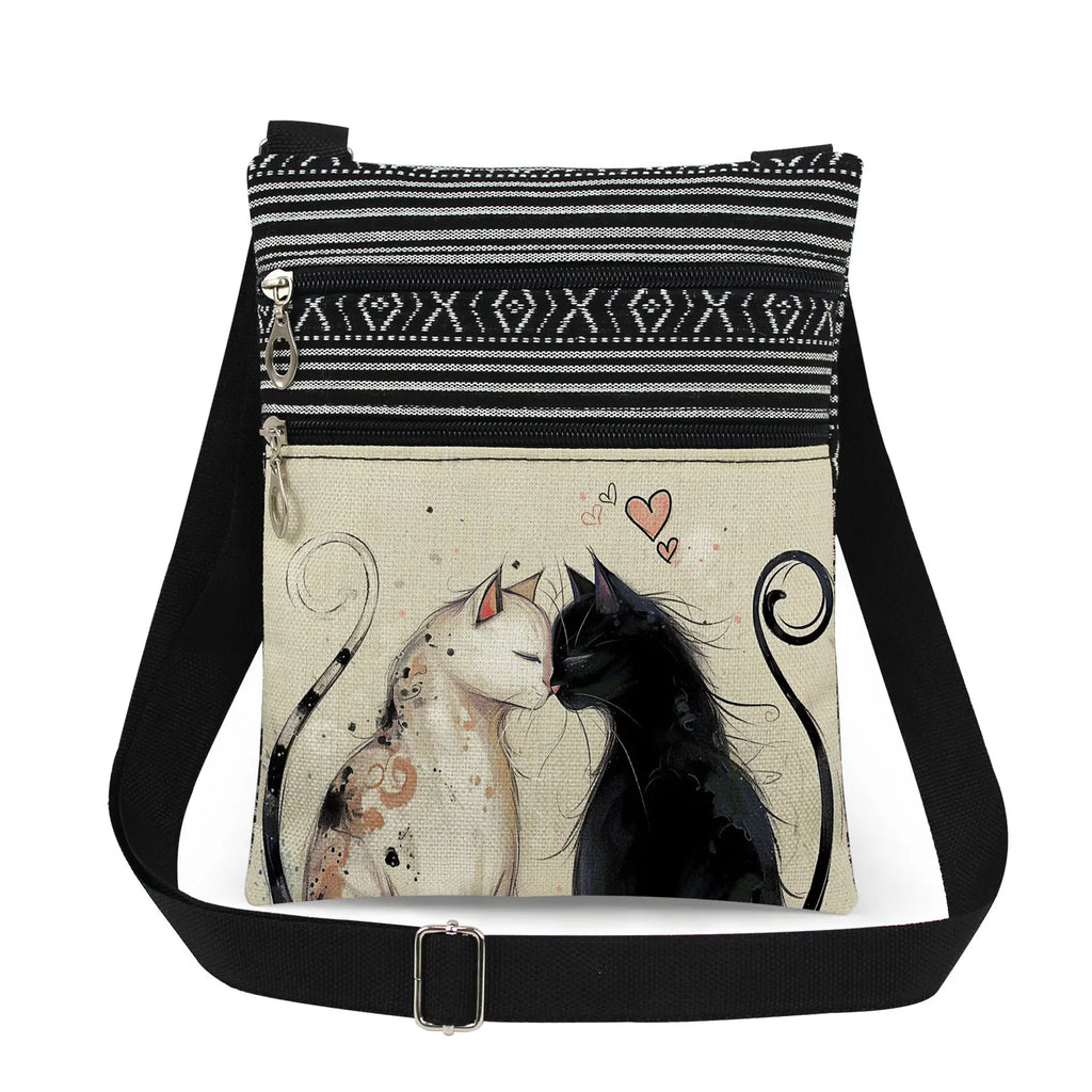 Cute Cartoon Black Cat Print Crossbody Bags Shoulder Bags For Women Daily Travel Portable Small Messenger Bags Catkeeper Gift