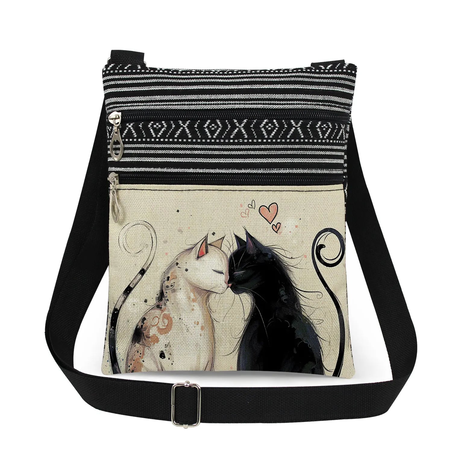 Cute Cartoon Black Cat Print Crossbody Bags Shoulder Bags For Women Daily Travel Portable Small Messenger Bags Catkeeper Gift