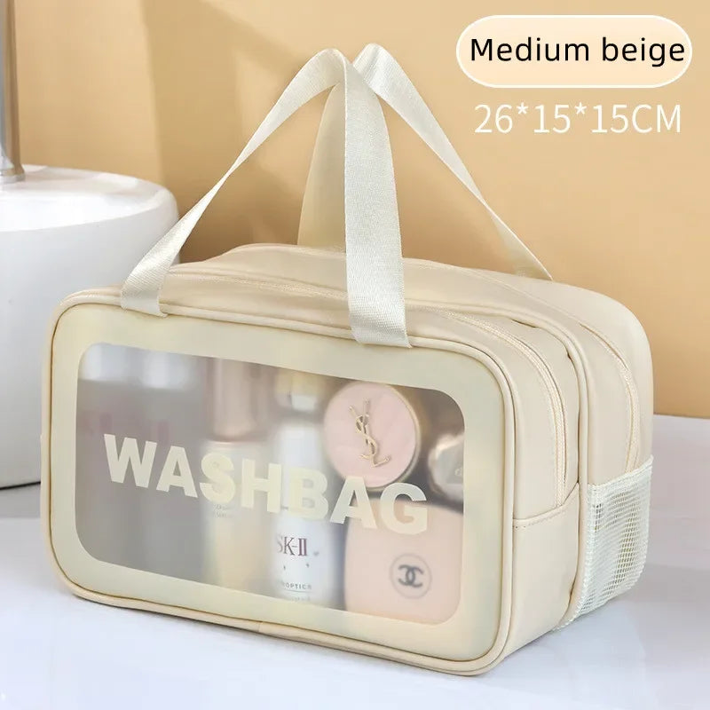 2025 New Double Transparent Dry-Wet Separation Bag - PU Makeup Pouch, Portable for Travel, Fitness & Swimming Essentials