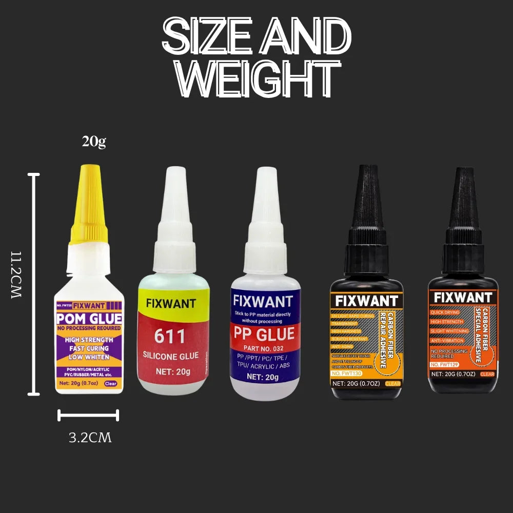 Industrial Special Glue for PP Polypropylene Plastic, Carbon Fiber, Fixes POM Polyoxymethylene, Silicone Fast-Curing Adhesive