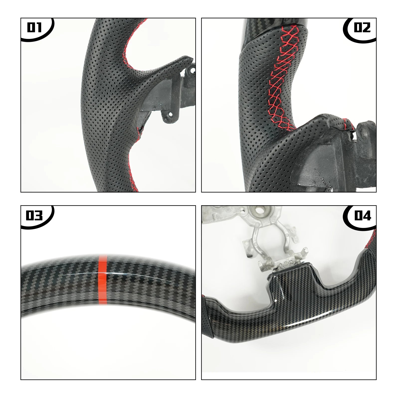 Hydro Dip Carbon Fiber Steering Wheel Red Stitching Center Line For INFINITI G25 G35 G37 QX50 Q60 2009-2013 Car Accessories