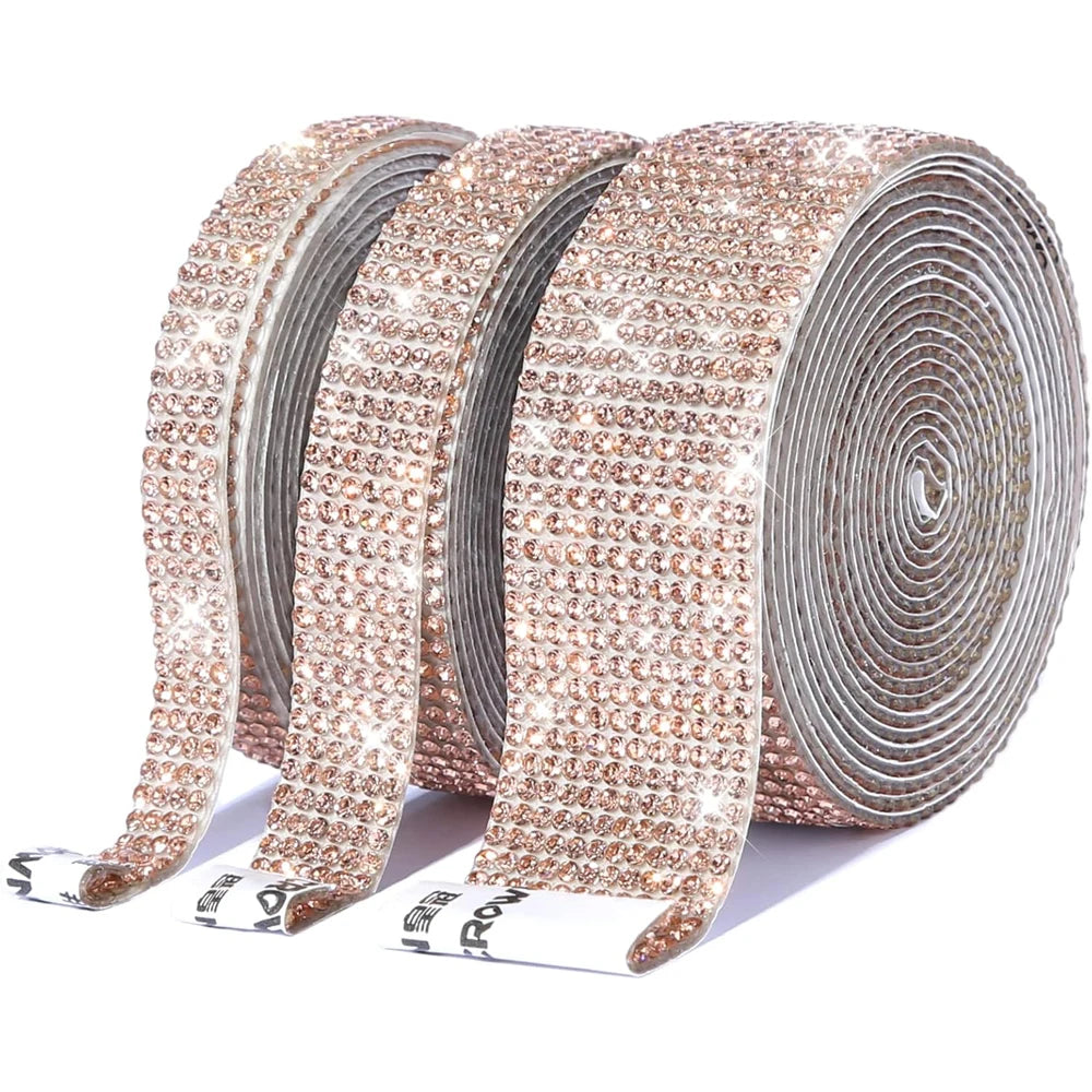 1/5/10Yards Self Adhesive Rhinestone Ribbon Bling Crystal Diamond Ribbon Roll Wrap Glittering Rhinestones Sticker for Decoration