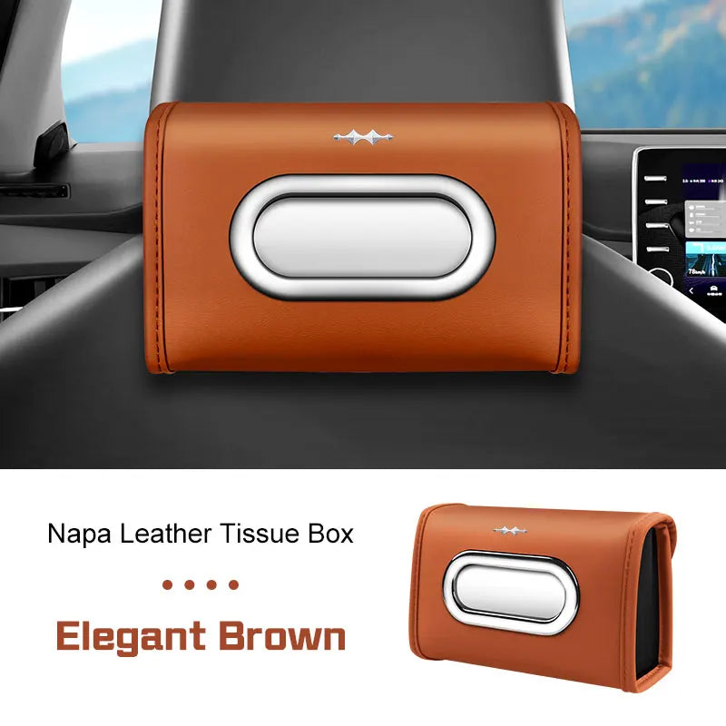 Nappa Leather Car Tissue Bag Backrest Hanging Paper Case For BYD Fang Cheng Bao Leopard 5 Denza B5 2024  Armrest Box Accessories
