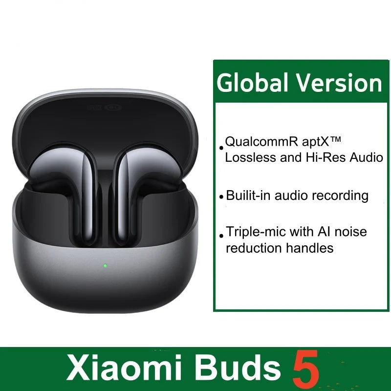 Global Version Xiaomi Buds 5 TWS Earphone Bluetooth 5.4 AI Active Noise Cancelling HiFi Earbuds Recording Voice Lossless Audio