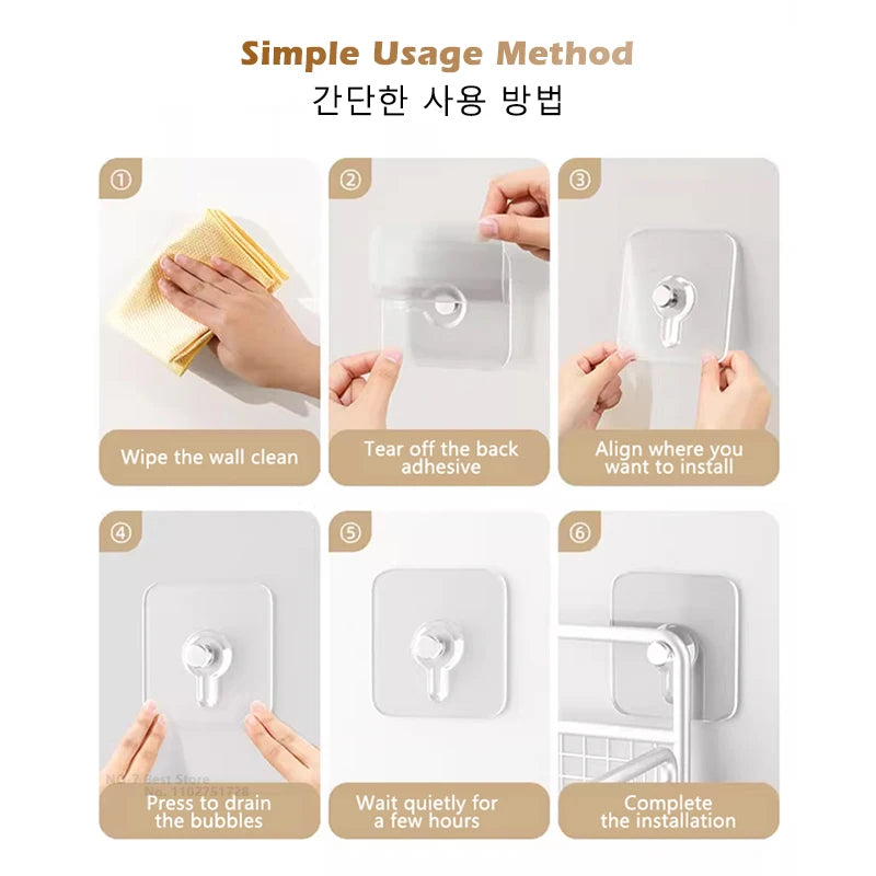 iLMH Transparent Self Adhesive Hook, Waterproof No Drill Picture Hanger, Strong Load Bearing Wall Sticker, for Bathroom Office