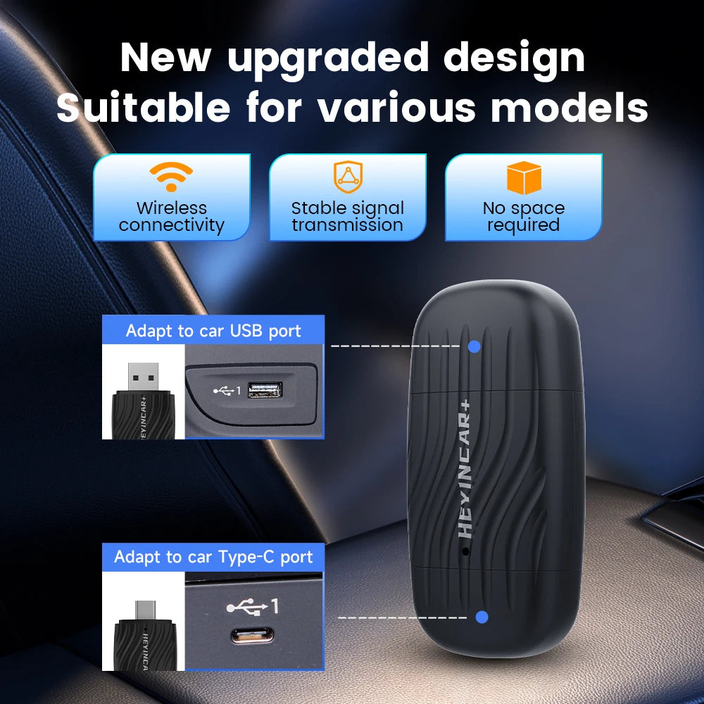 HEYINCAR 2 in 1 Universal Wireless CarPlay/Android Auto Wireless USB/Type-C Interface Adapter Smart Mini Box Plug Fast Connect