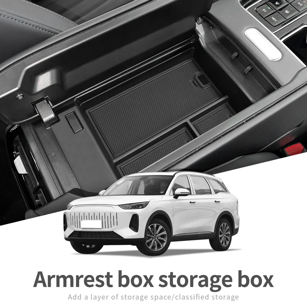 For Chery Tiggo 9 2024-2026 (FULWIN T9/Tiggo 8L/Tiggo 9X) Armrest Storage Box Car Tray Organizers Accessories Tidying Black ABS