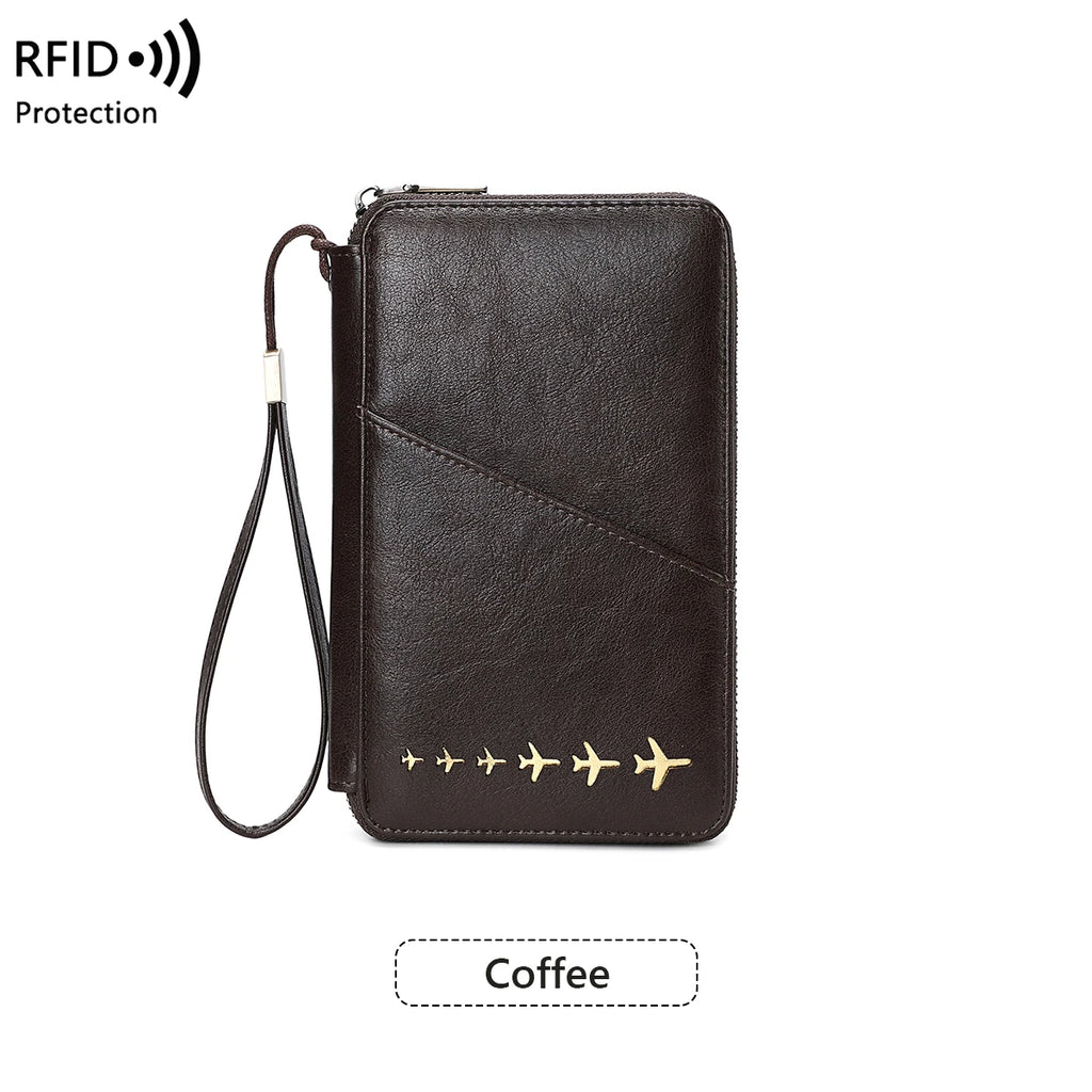 New Family Passport Holder Wallet RFID Blocking Travel Document Storage Bag Women Men Multifunctional PU Leather Passport Wallet