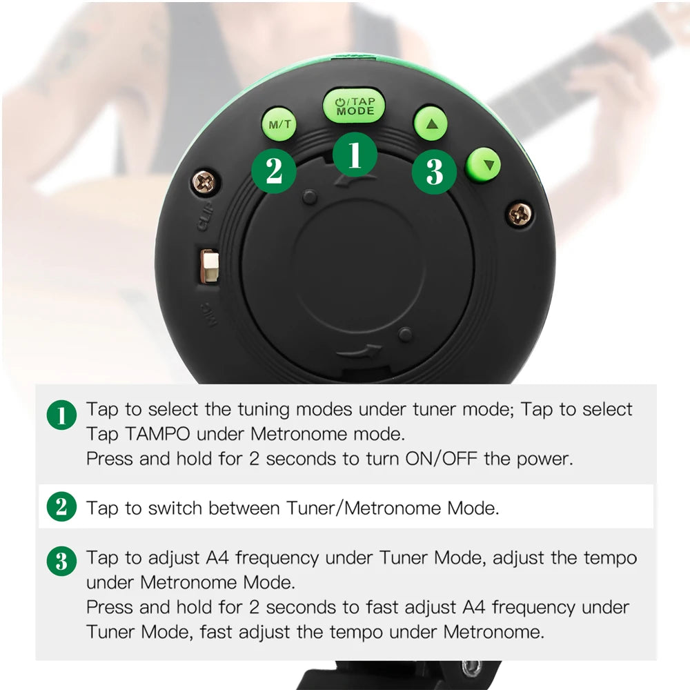 JOYO JMT-01 Guitar Tuner TAP Tempo Metronome 360° Rotating Clip Chromatic Tuning for Guitar/Bass/Violin/Ukulele