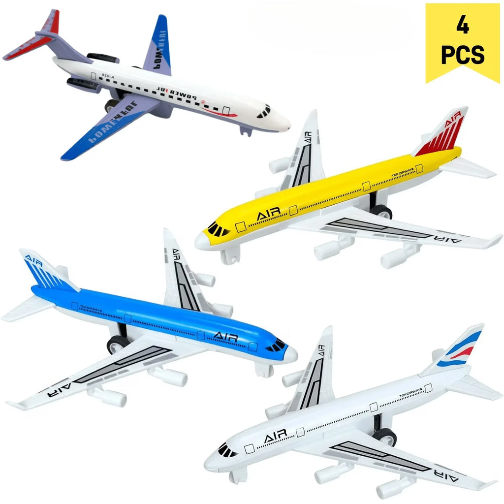 4 Pack Airplane Toys, Pull Back Airplane Toys for 3+Years Old Boys Girls, Die Cast Aircraft Plane Models for Kids