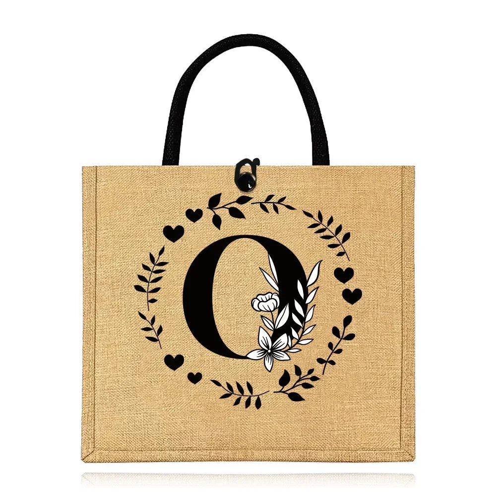 Flax Bag Fastener Handbag Organizer Storage Jute Tote Bags Imitation Cotton Women Valise Portable Garland Letter Printing Series