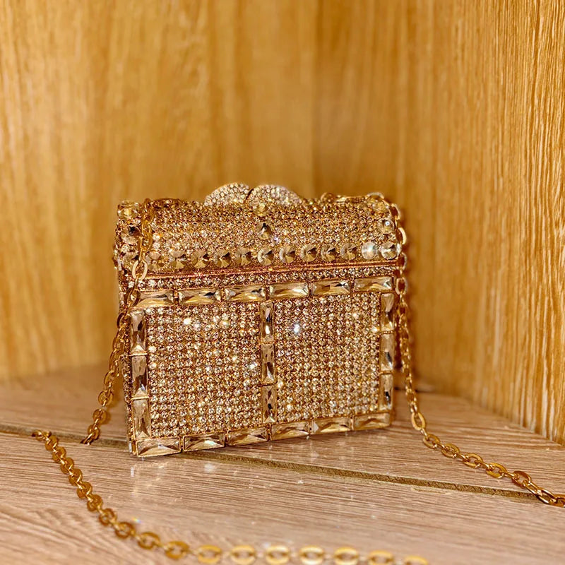 Square Rhinestone Evening Bag Purple/Green Diamond Wedding Clutches Women Crystal Party Purses Mini Handbags