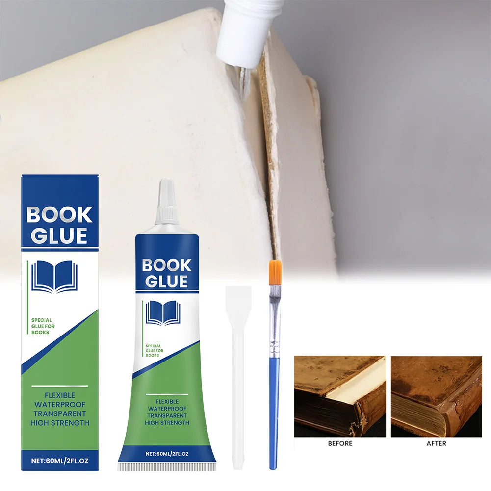 Professional Book Glue with Brush Transparent Book Binding Adhesive Quick-Drying Repair Glue for Envelopes Postcards Paper Craft