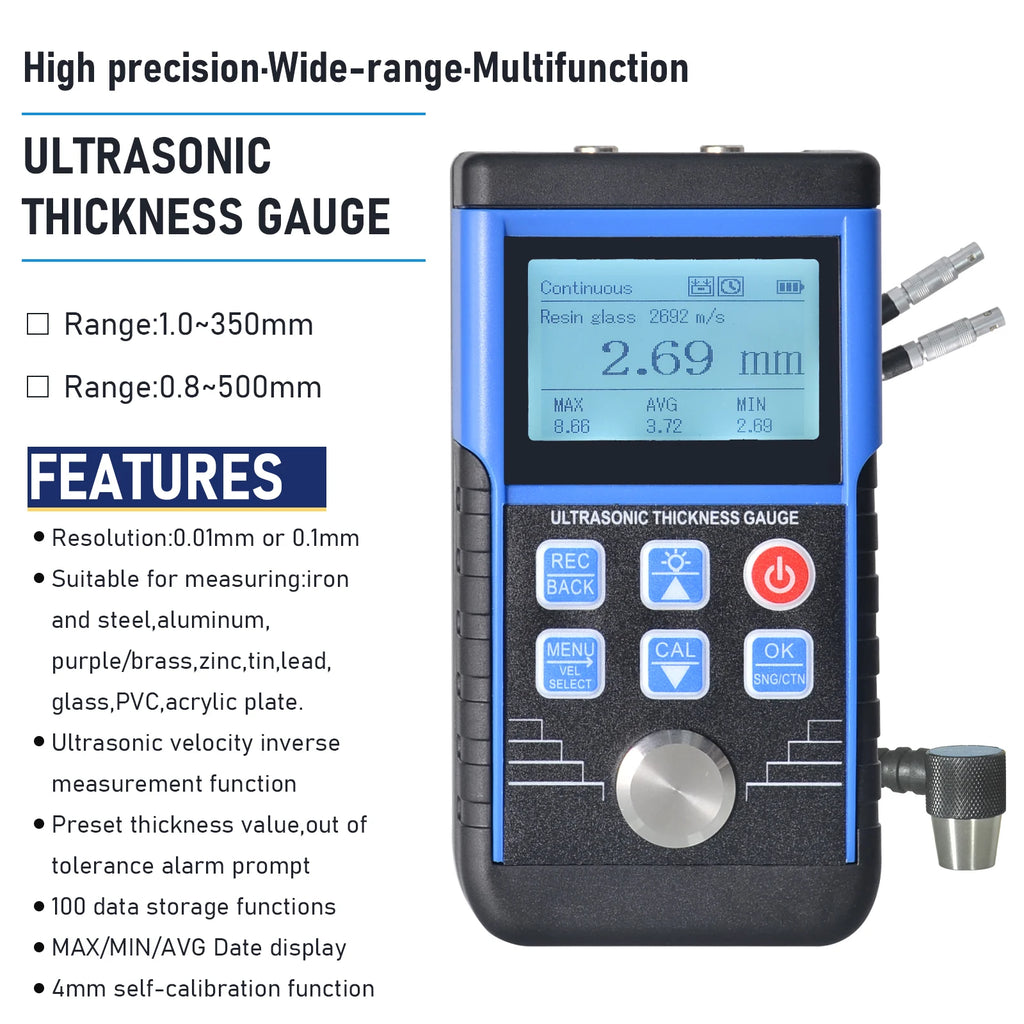 Digital Ultrasonic Thickness Gauge Meters Thickness Meter,1.0-350mm Paint Thickness Tester for Metal Glass PVC Acrylic,130S