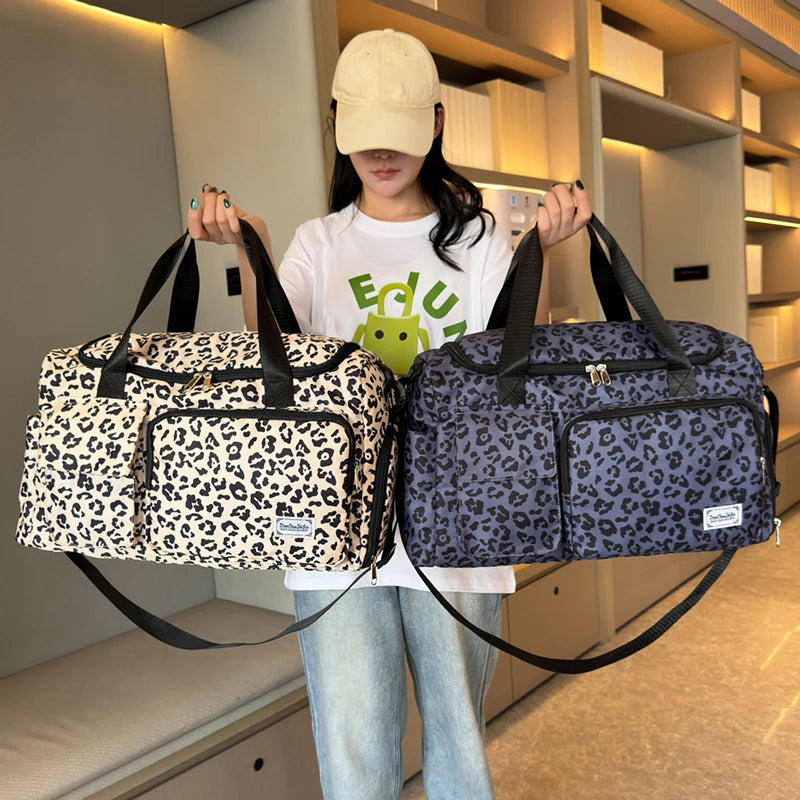 Fashion Leopard Print Travel Bag  Large Capacity Multiple Pockets Sports and Fitness Bag Travel Bag Storage Bag Etc