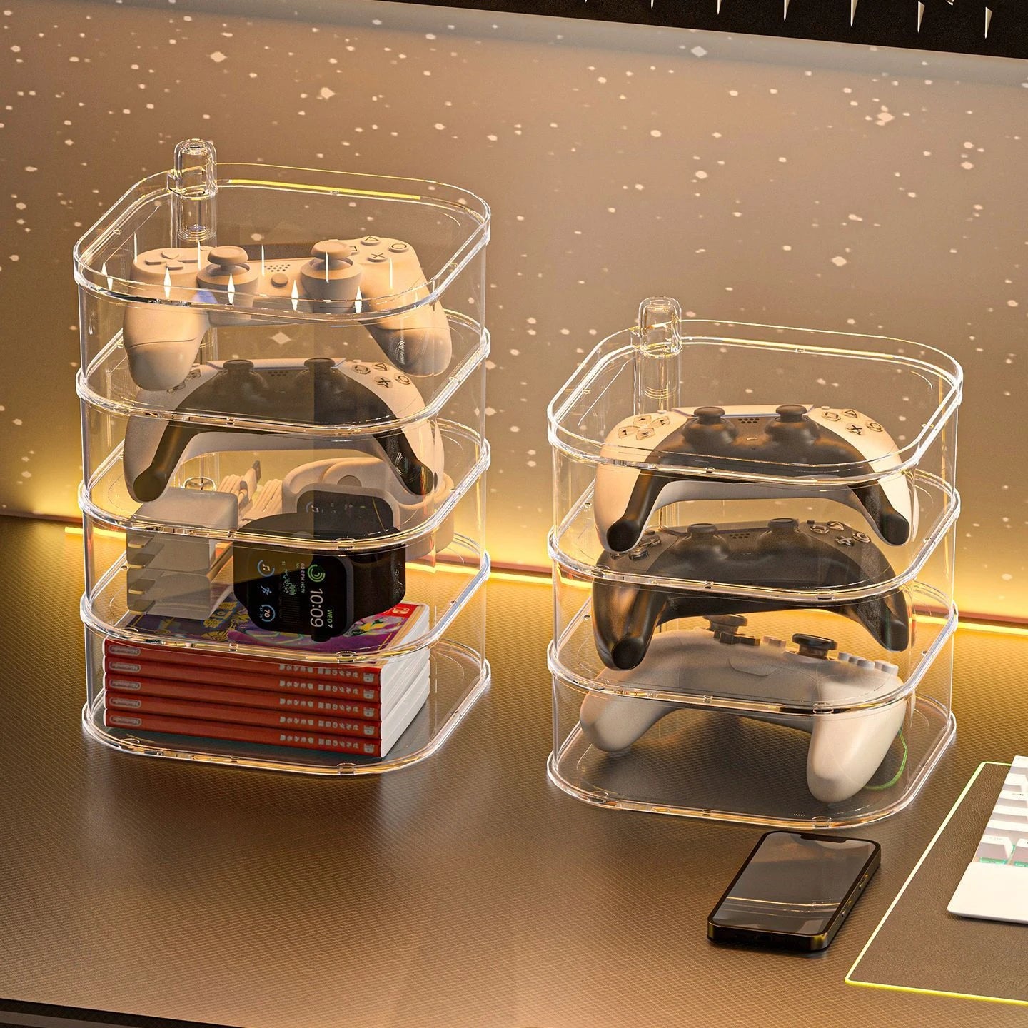 Controller Stand Storage Box,Large Capacity Multi-layer Game Console Card Holder Organizer for Desktop Display Home Storage