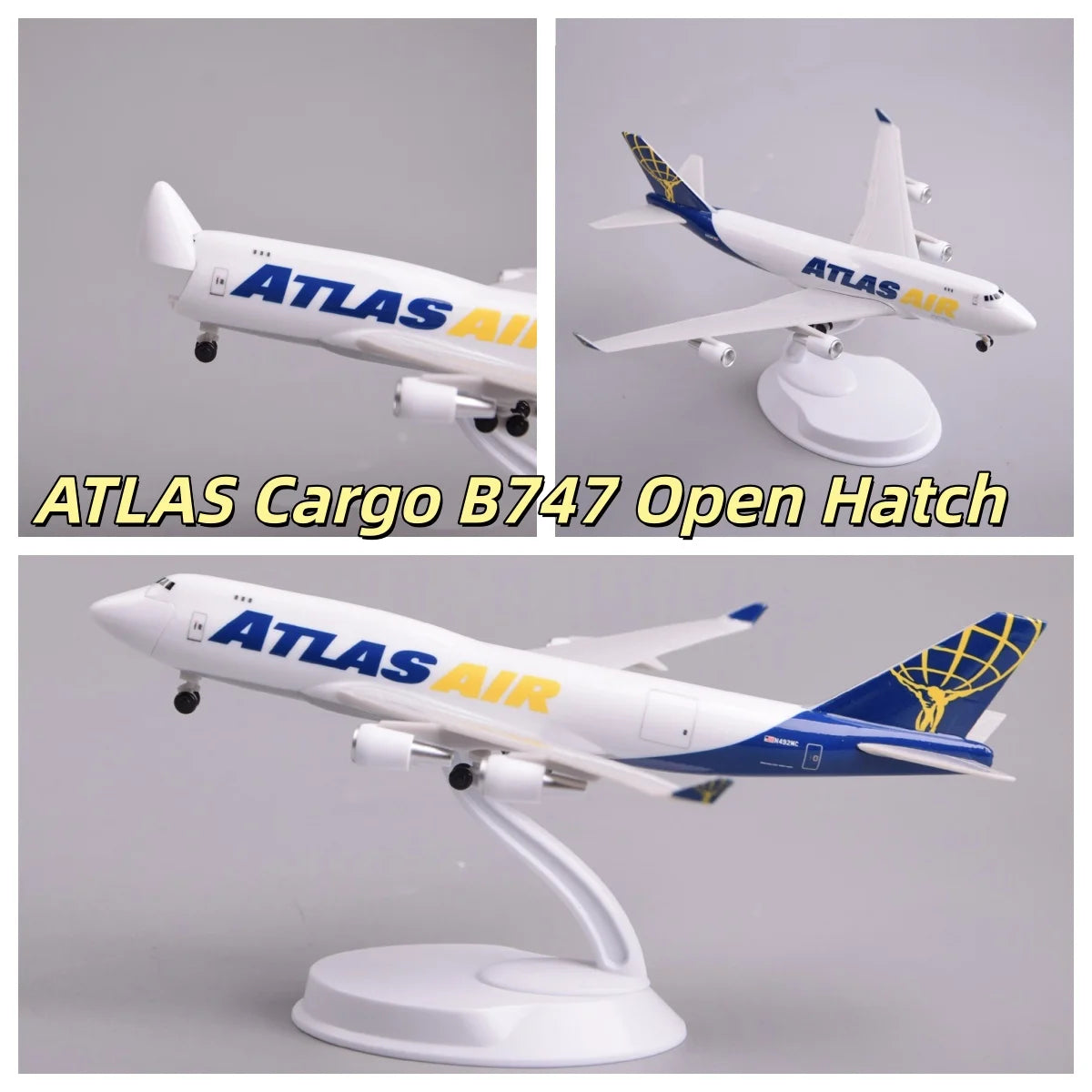 ATLAS AIR Cargo B747 Hatches Can Be Opened 20cm Scale Aircraft Model ABS Toys For Children Miniature Airplane Displays Gift