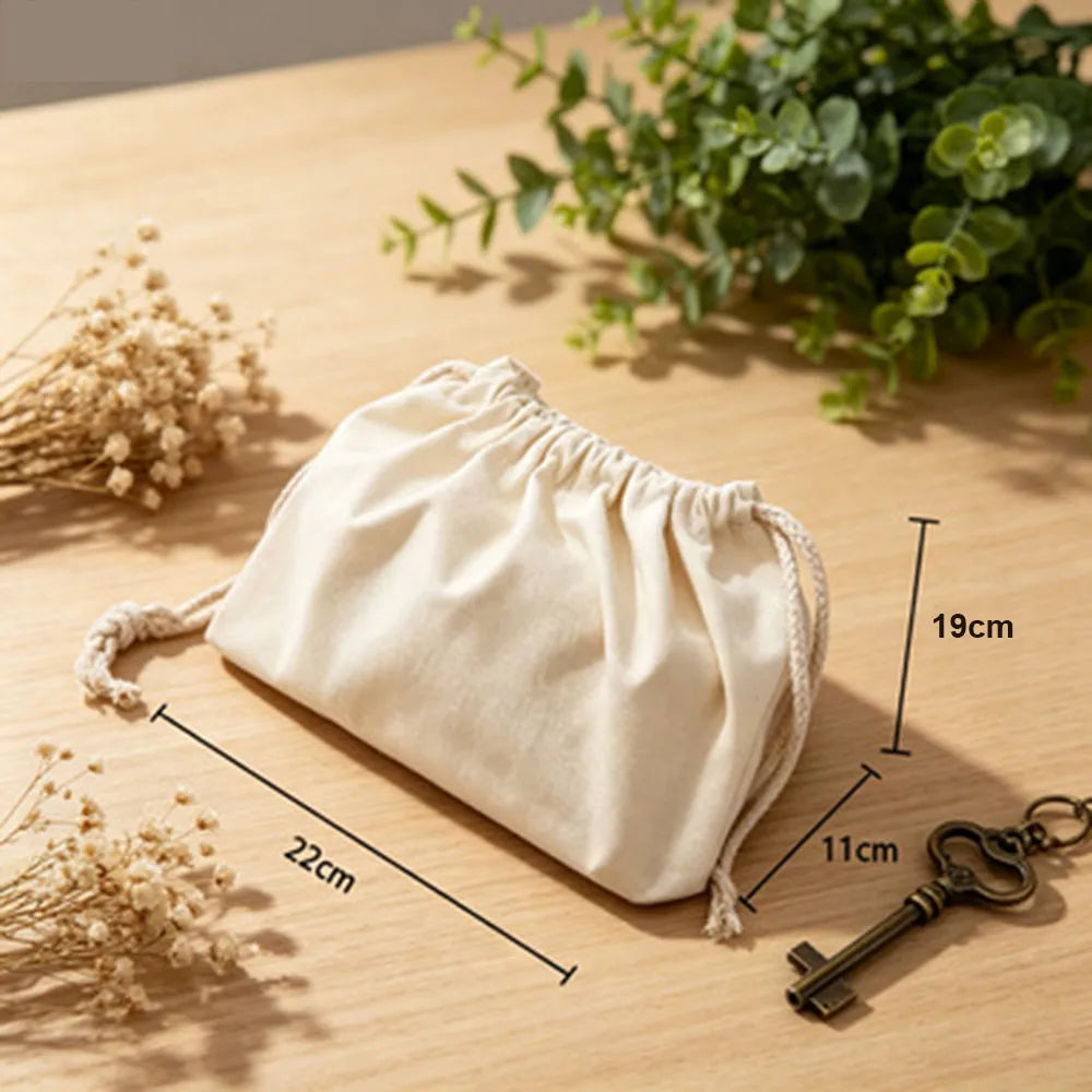 1PC Beige Double Drawstring Storage Bag - A Casual Accessory and Cosmetics Home Sundries Organizer Bag with Secure Closure