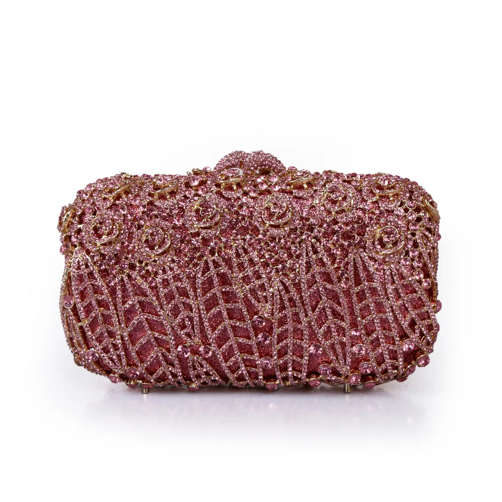 Full Stones Flower Party Box Clutch Purple/green Crystal Evening Bag Wedding Bridal Minaudiere Handbags Chain Women Bag