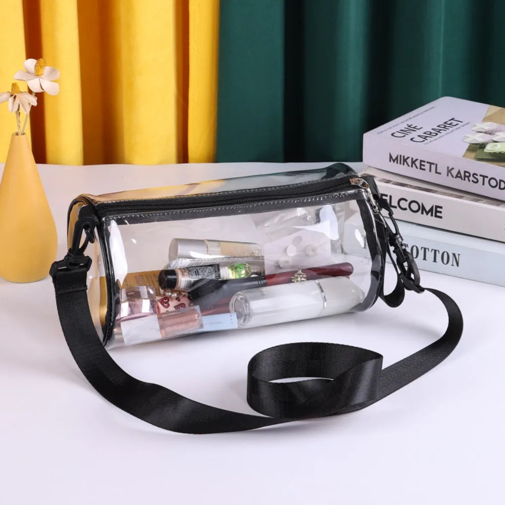 Transparent Laser Crossbody Bag for Women Cylindrical Fashion Mini Shoulder Messenger Bag PVC Jelly Small Tote Bag