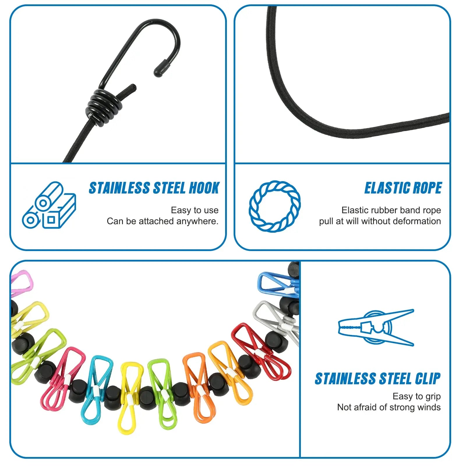 Retractable Portable Clothesline for Travel with 12 Clothes Clips, Indoor Outdoor Laundry Drying Line for Camping