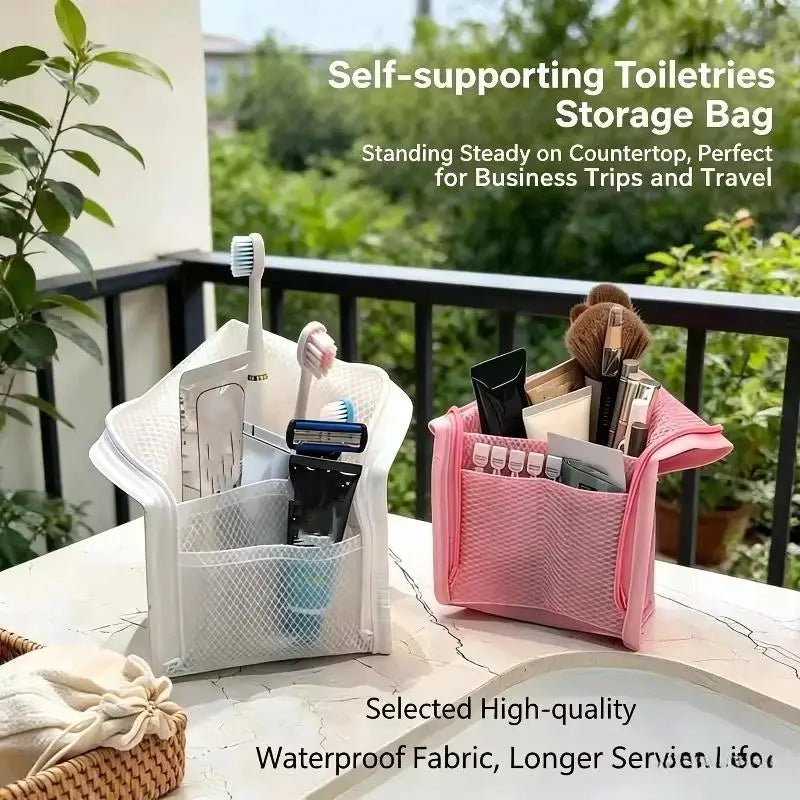 [CL]Breathable Mesh Travel Toiletry Bag With Stand Up Design Storage Pockets For Vacation Business Trip