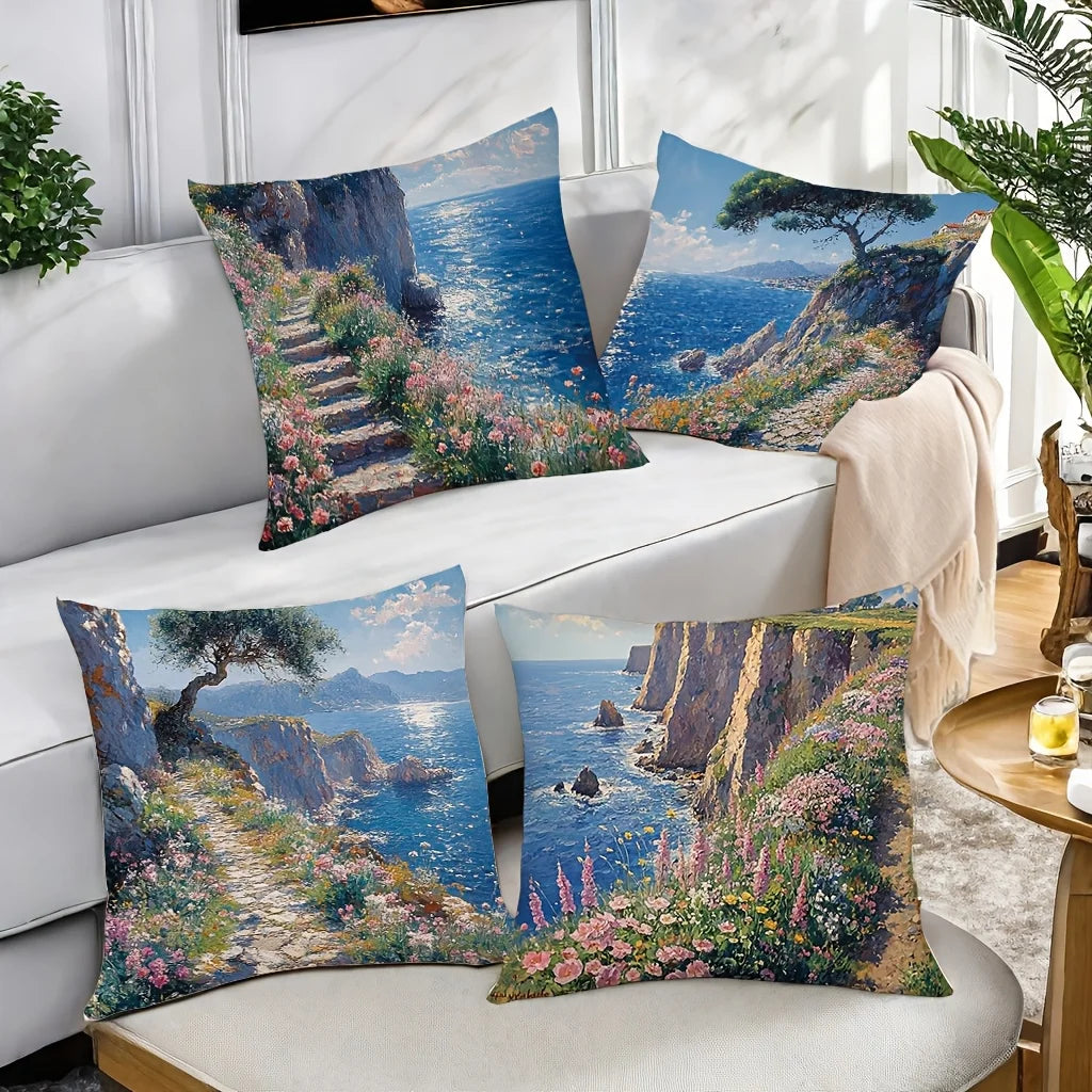 4-piece art-themed pillowcase set, perfect for home and sofa decor (insert not included).