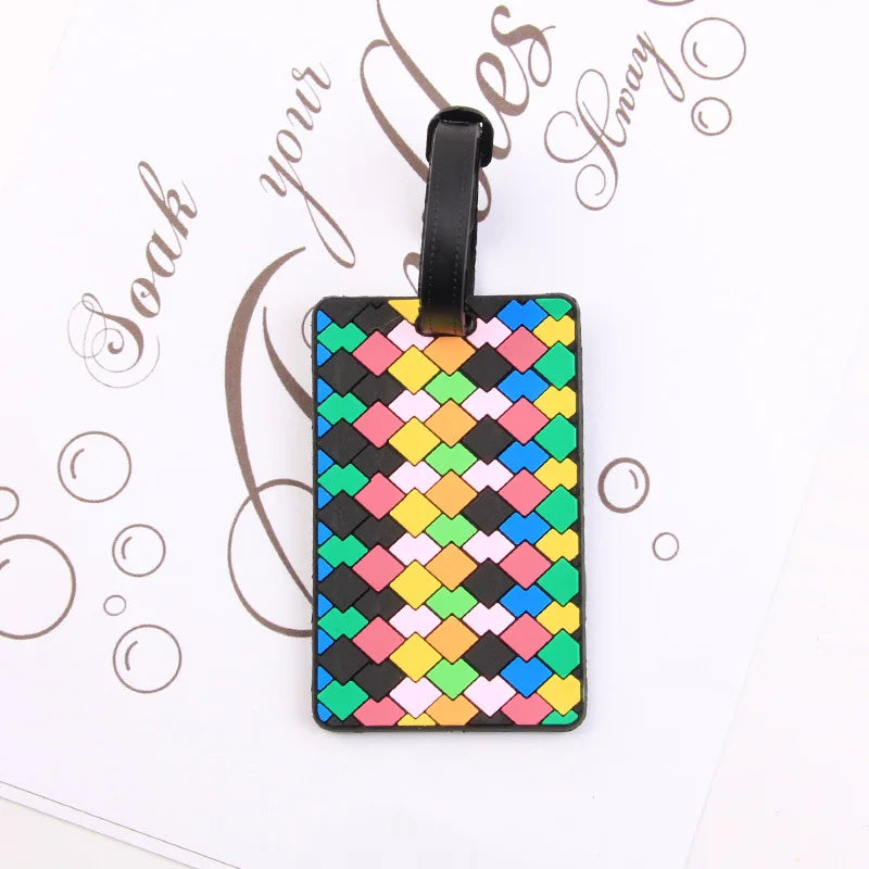 Puzzle Striped Printed Luggage Tag PVC Soft Silicone Card Holder Cartoon Boarding Pass Aircraft Luggage Tags Suitcase Label