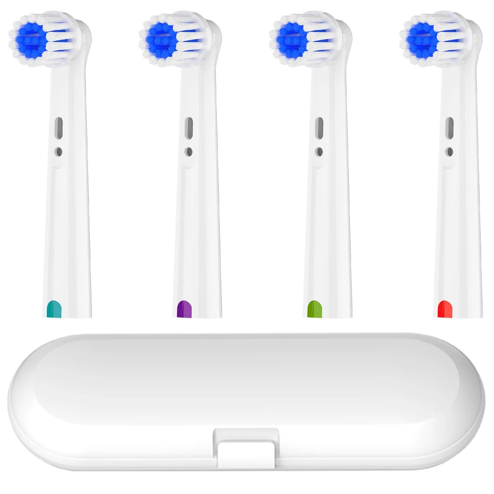 Toothbrush Travel Container and 4 Soft Rotating Replacement Brush Heads Compatible with Oral B Electric Toothbrush, for 1000 500
